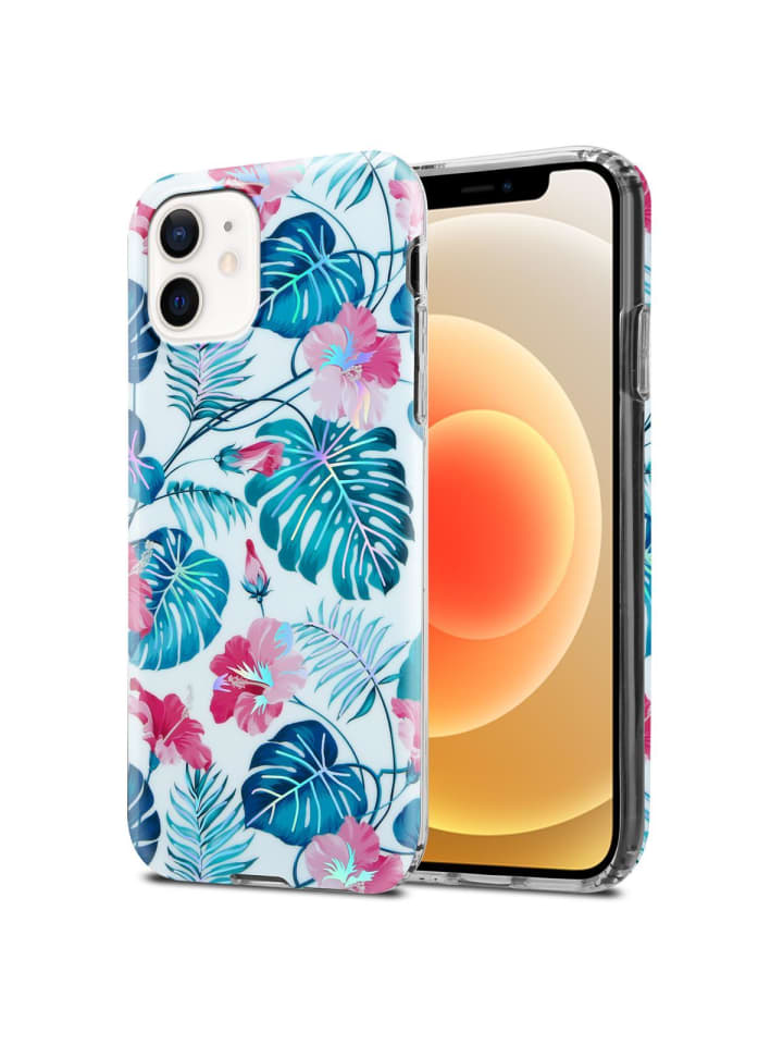 Hülle für Apple iPhone 12 / 12 PRO Blumen Muster in SCHILDKRÖTENBLÄTTER