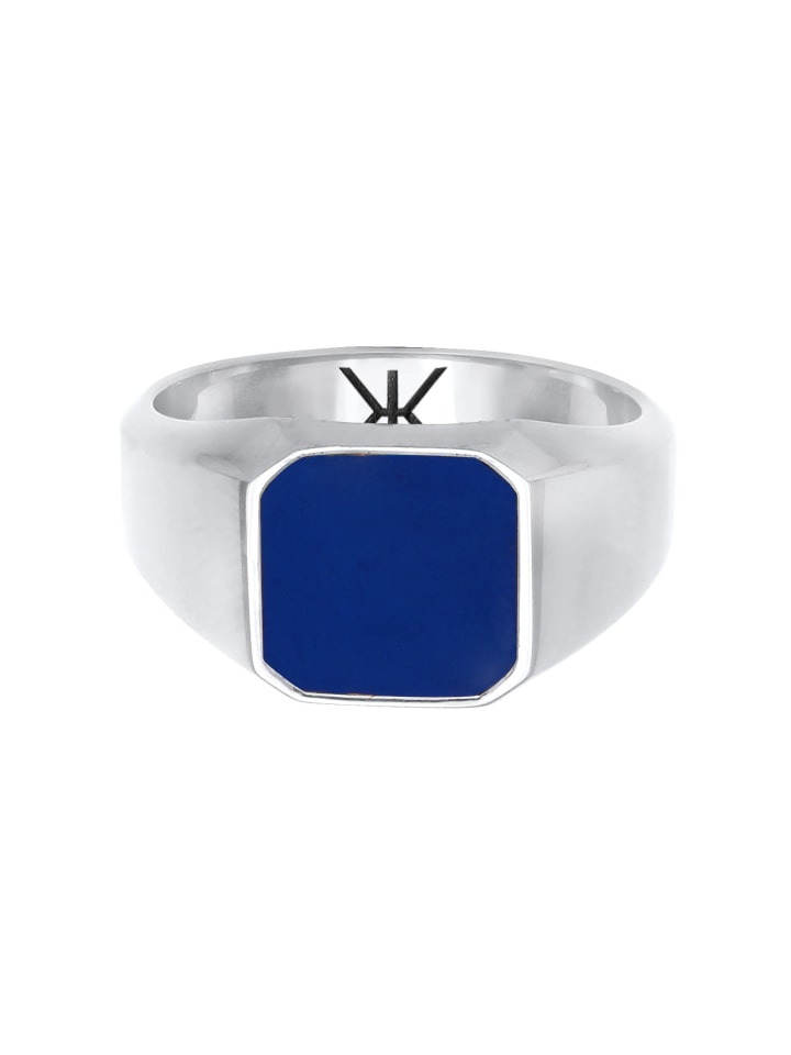 Kuzzoi Herenring van 925 zilver, gepolijst, zilveren ring voor heren met blauwe geëmailleerde strepen, breedte 8 mm, 0612731523, Emaille