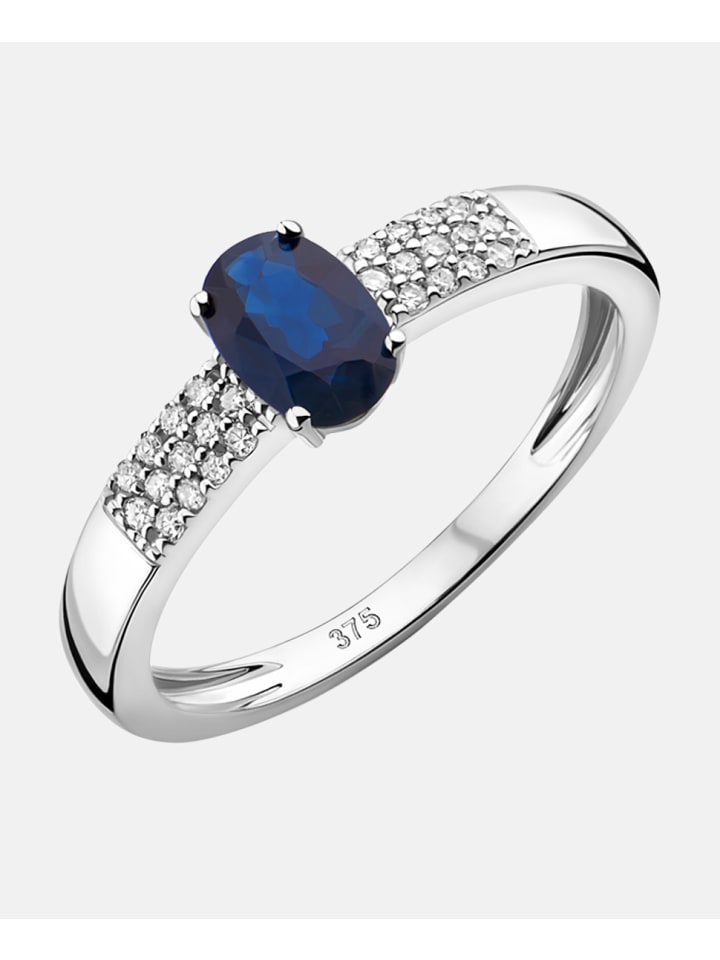 Ring aus 375 Weißgold mit Diamant mit Saphir