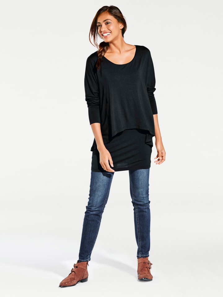 Rundhals-Shirt in schwarz