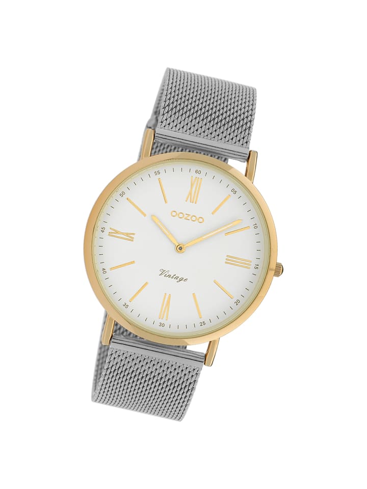 Analog-Armbanduhr Oozoo Vintage Series silber groß (ca. 40mm)