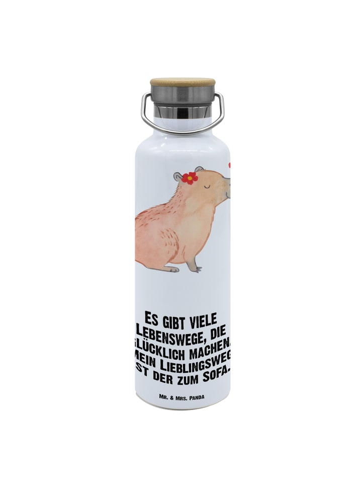 Trinkflasche Capybara Blume mit Spruch in Weiß