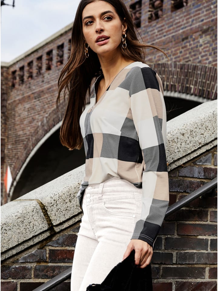 Shirt in ecru-schwarz-kariert