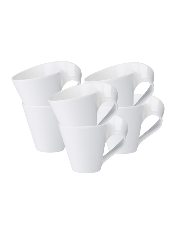 6er Set Caffè Becher mit Henkel NewWave in Weiß 250 ml