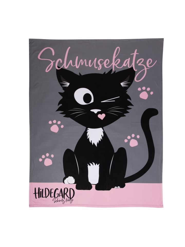 Ralf Schmitz Fleecedecke - Schmusekatze Hildegard 130 x 170 cm in grau/rosa