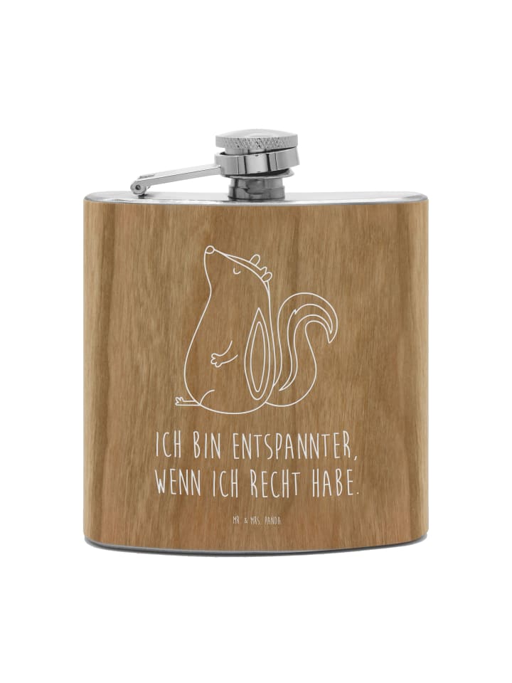 Flachmann Stinktier Sitzen mit Spruch in Braun