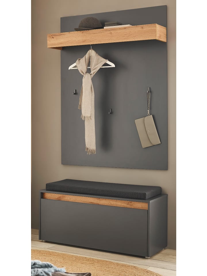 Garderoben-Set 3-teilig grau matt, Eiche 100 cm, Flurgarderobe inkl. Sitzkissen