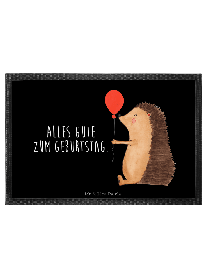 Fußmatte Igel Luftballon mit Spruch in Schwarz