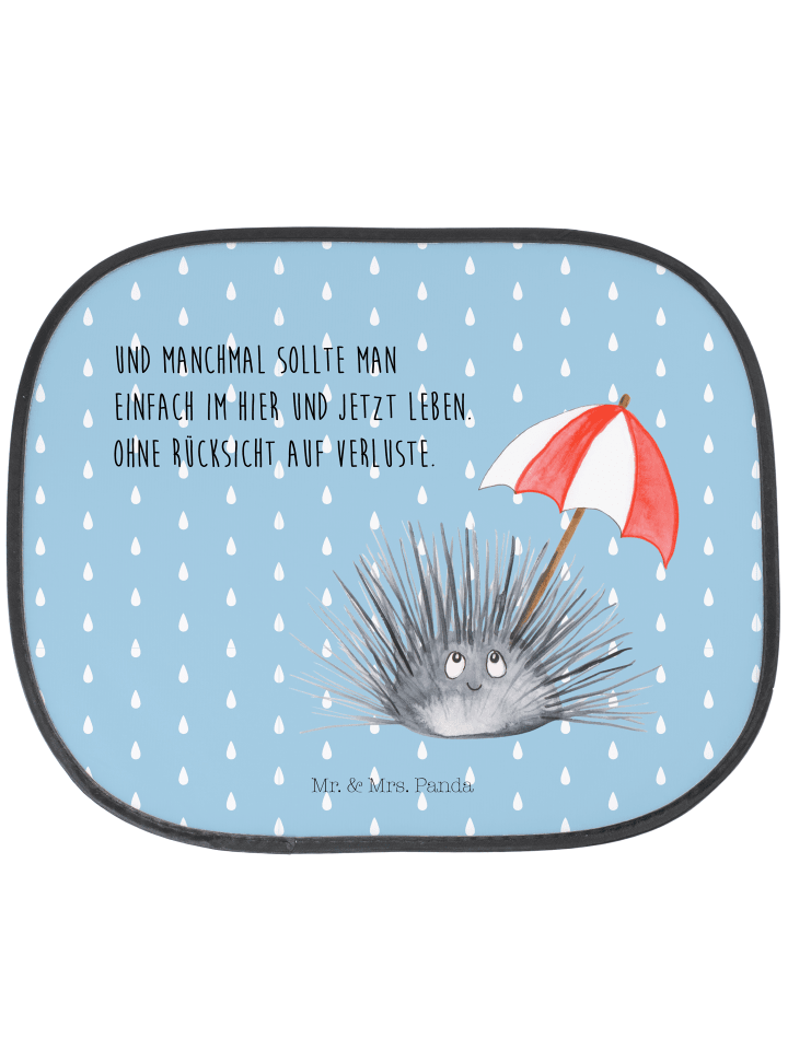 Sonnenblende Seeigel mit Spruch in Blau Pastell