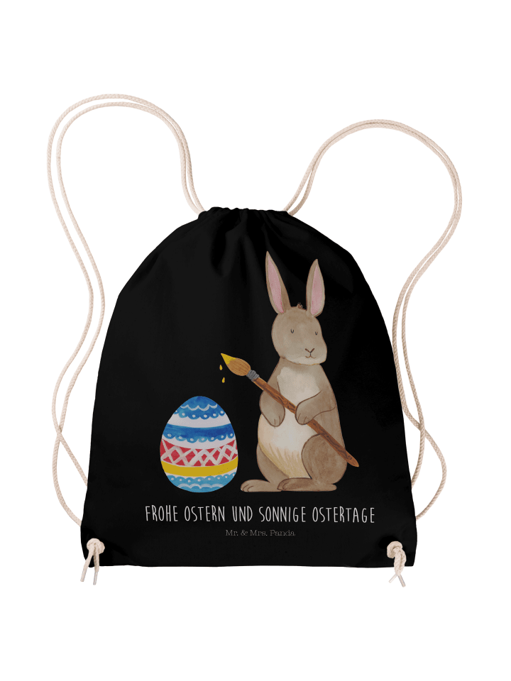 Sportbeutel Hase Eier Malen mit Spruch in Schwarz