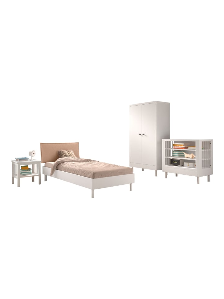 EINZELBETT SET 90x200 Keeley Buche Weiß Holz Regal Komfort Stabil