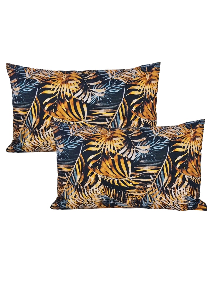 2er Set Outdoor Kissenhülle 30x50cm Motiv in Blatt Gold