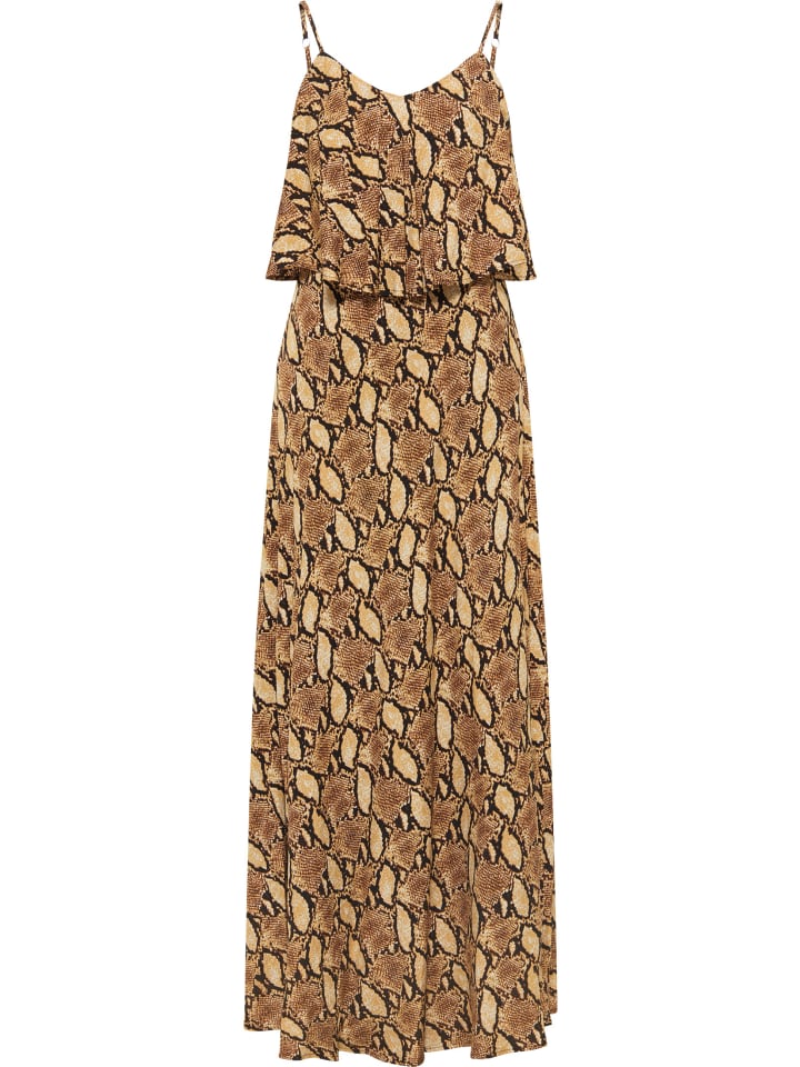 Damen Maxikleid Mit Schlangen-Print in Beige Schlange