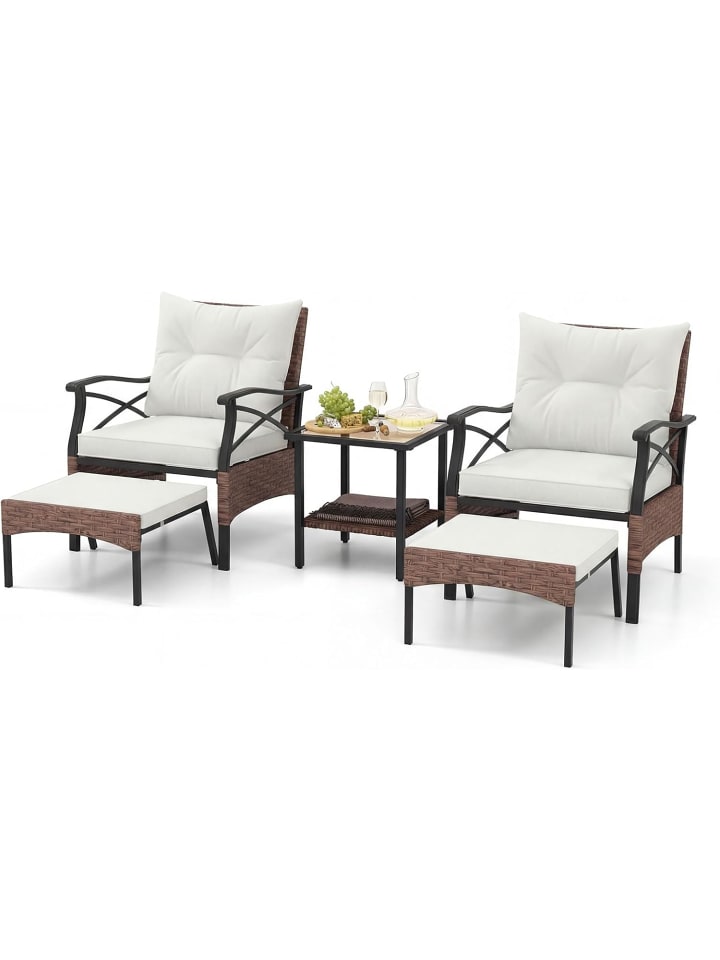 5 tlg. Polyrattan Gartenmöbel Set mit Kissen in Beige