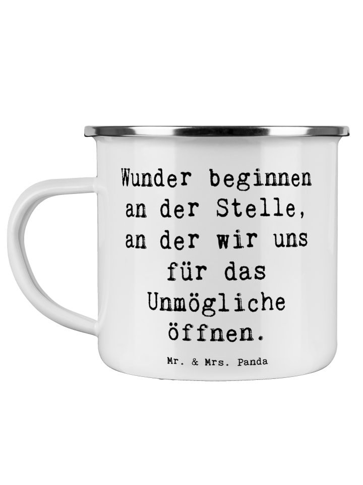 Becher Spruch Wunder beginnen mit Spruch in Weiß