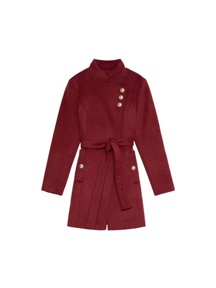 Wollmantel Button Detail in Dark Red V1