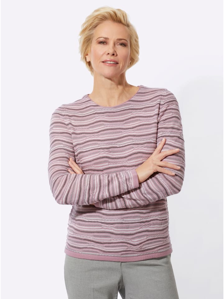 Pullover in mauve-anthrazit-geringelt