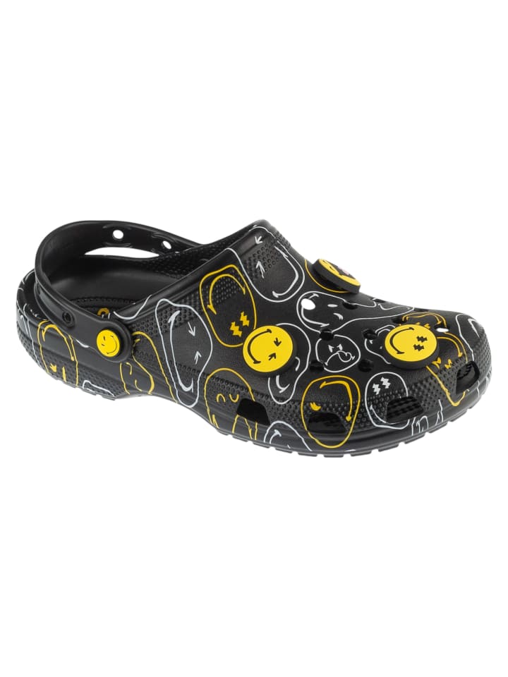 Crocs Classic Smiley Clog in Schwarz