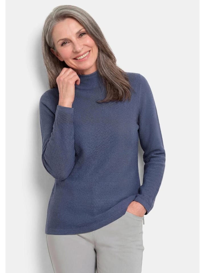Feinstrickpullover mit Rollkante in rauchblau