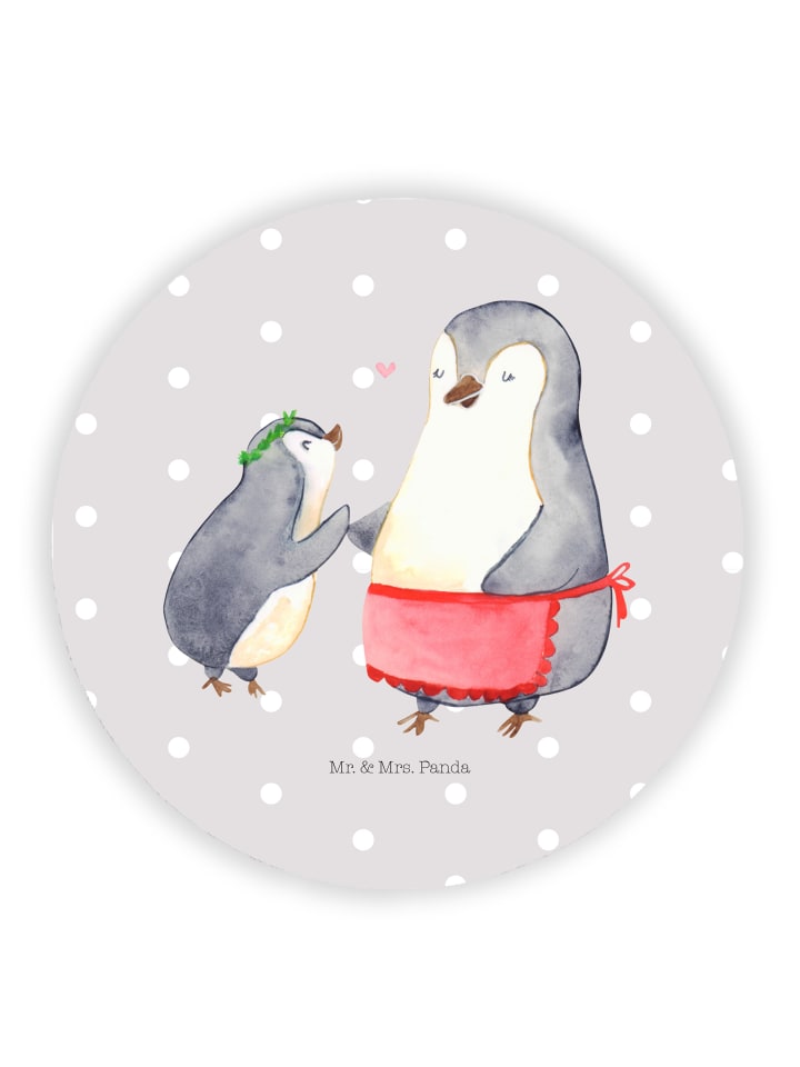Rund Magnet Pinguin mit Kind ohne Spruch in Grau Pastell