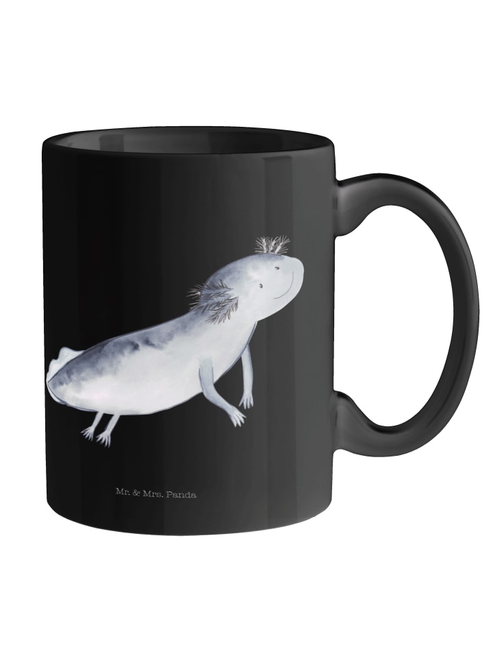 Kaffeetasse Axolotl Schwimmen ohne Spruch in Schwarz