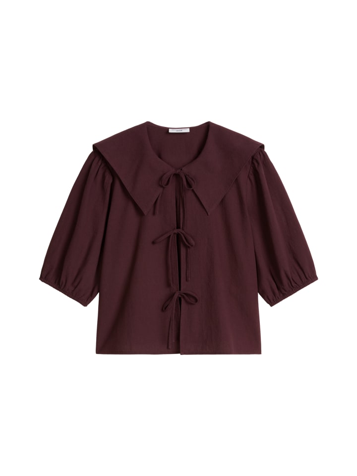 Kurzarm-Crinkle-Matrosenbluse regular in Burnt Aubergine