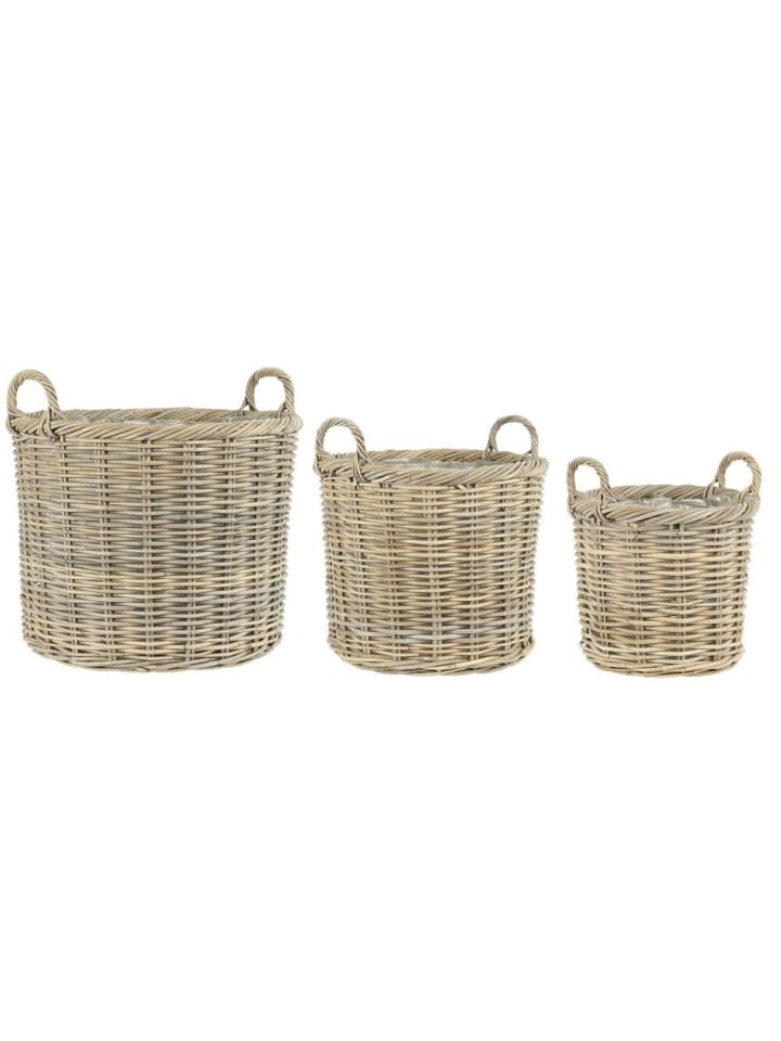 3er Korbsatz Rattan mit 2 Henkeln in natur