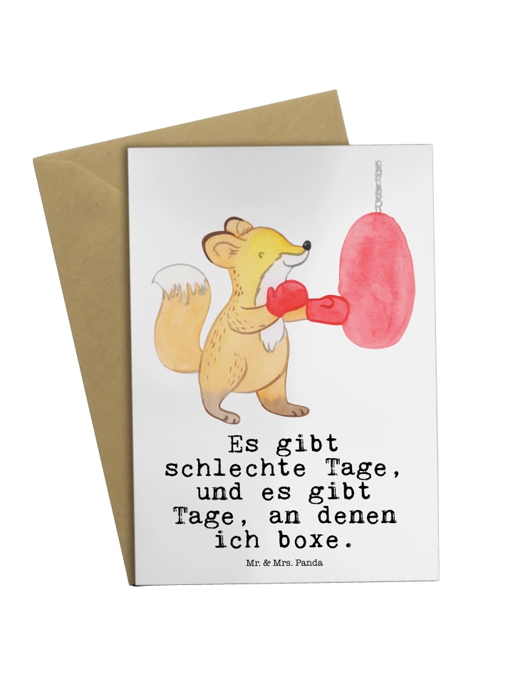 Grußkarte Fuchs Boxen mit Spruch in Weiß