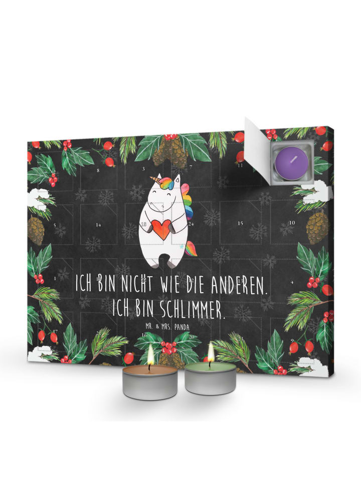 Adventskalender Einhorn Herz mit Spruch in Kreidetafel
