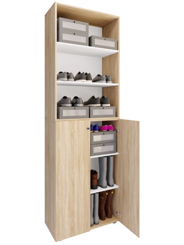 XL Holz Großer Schuhschrank Schuhkommode Lona 6 in Sonoma-Eiche
