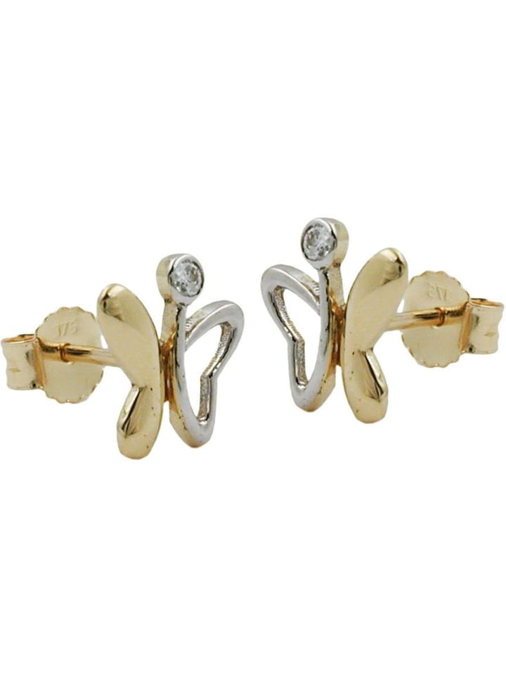 Ohrstecker Ohrring 8x7mm Schmetterling bicolor glänzend 9Kt GOLD in gold