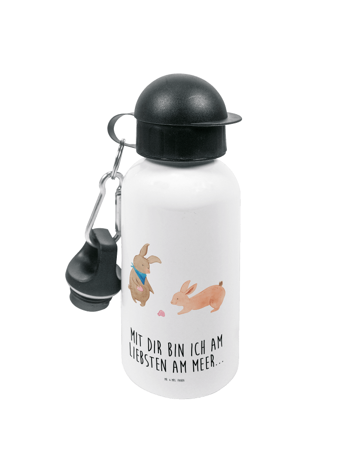 Wasserflasche Hasen Muschel mit Spruch in Weiß
