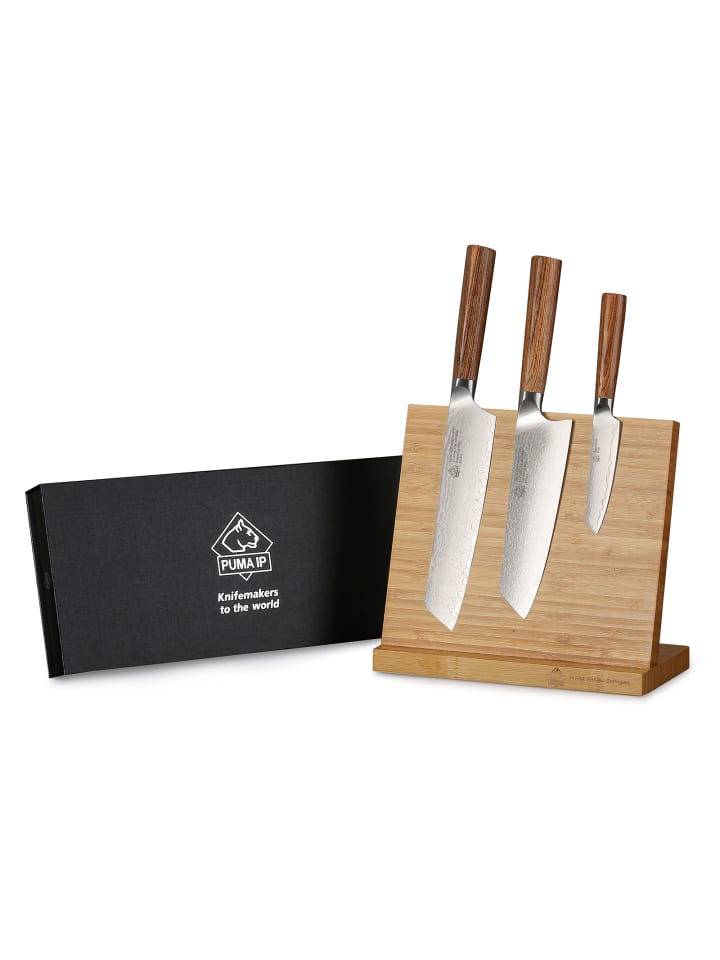 PUMA IP set of 3: Chef, Santoku & Schälmessser set mit Magnet-Messerhalter