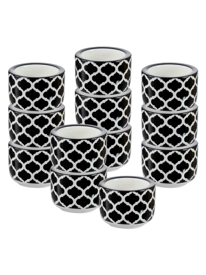 12er Set Teelichthalter Takeo Stripes in Schwarz-Weiß ø 6 cm