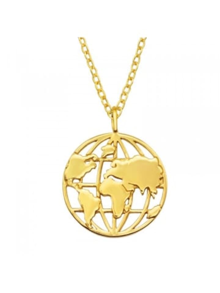 Kette mit Anhänger WELTKARTE in Gold aus 925 Sterling Silber, 2-tlg. in gold