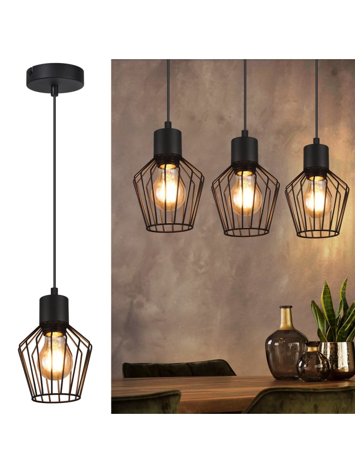 Pendelleuchte in schwarz 1-flammige E27 rund Vintage Käfigform
