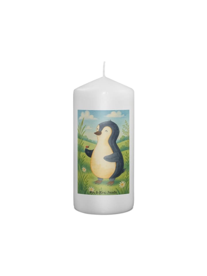 Kerze Pinguin Marienkäfer Design ohne Spruch in Weiß