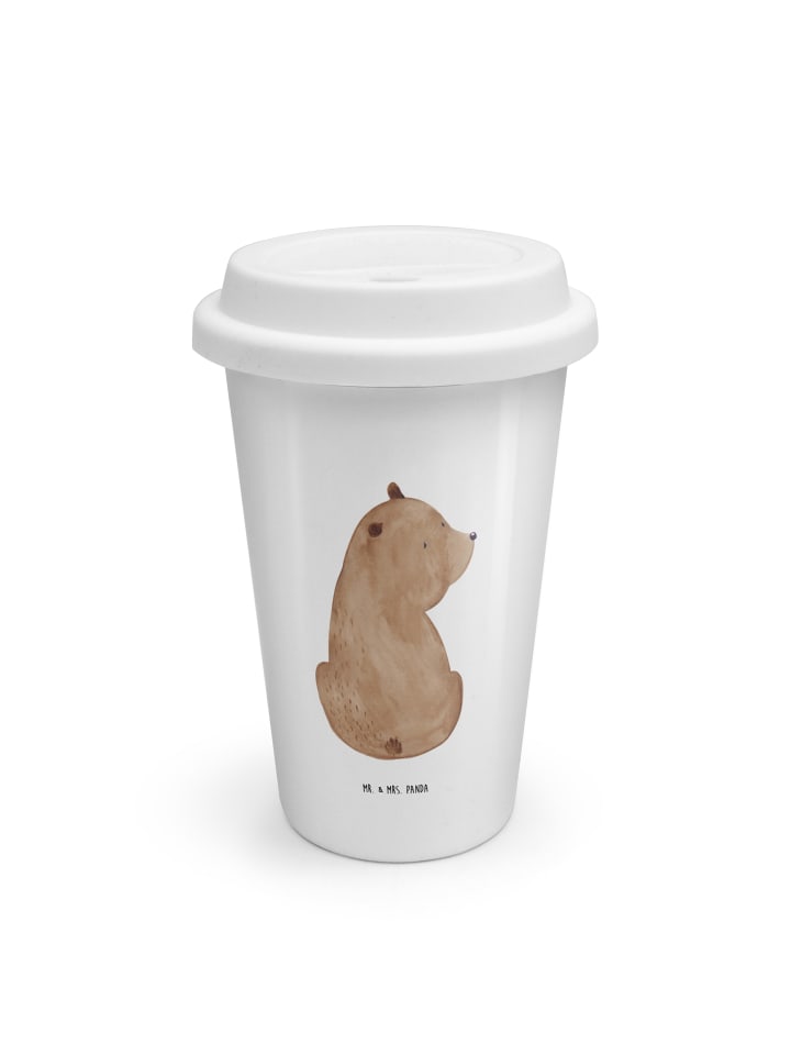 Kaffeebecher To Go Bär Schulterblick ohne Spruch in Weiß