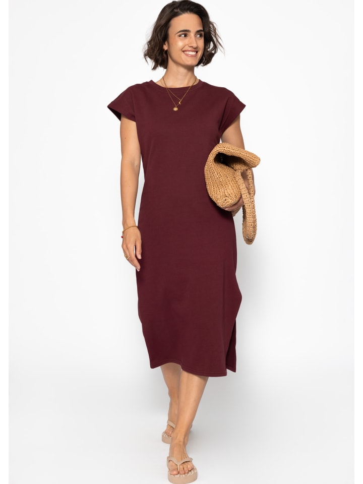 Langes Sweatkleid mit Schlitz in Dunkelrot