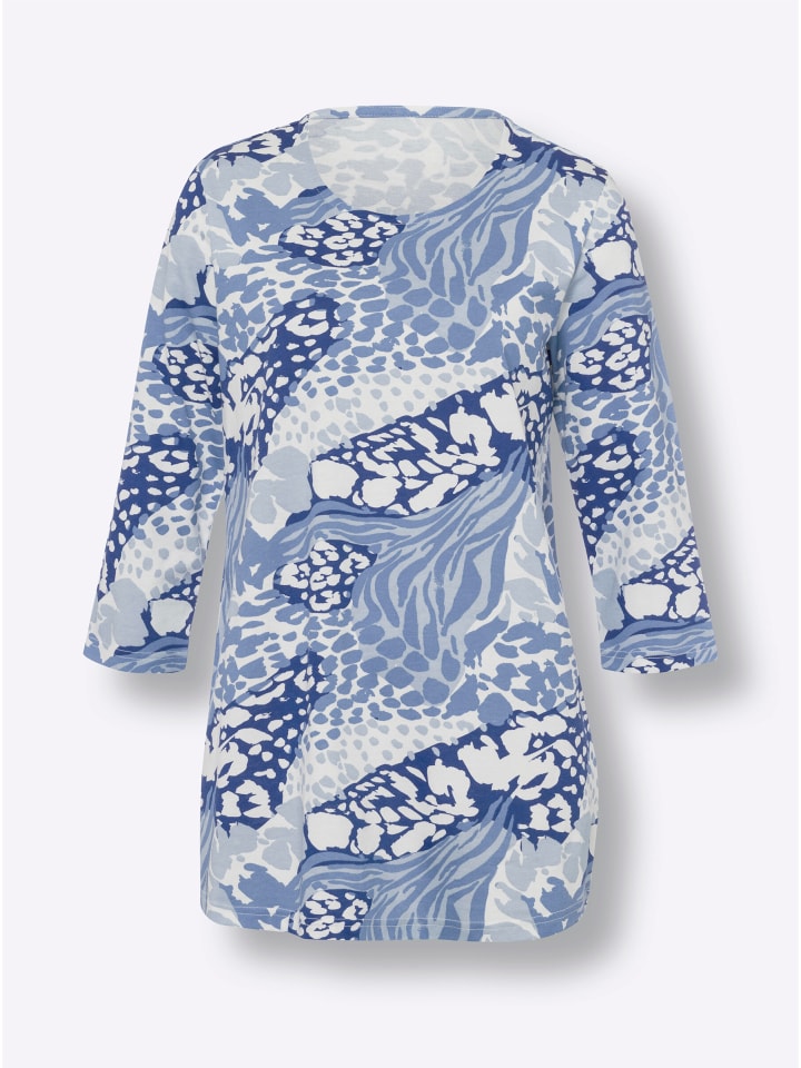 Longshirt in hellblau-royalblau-bedruckt