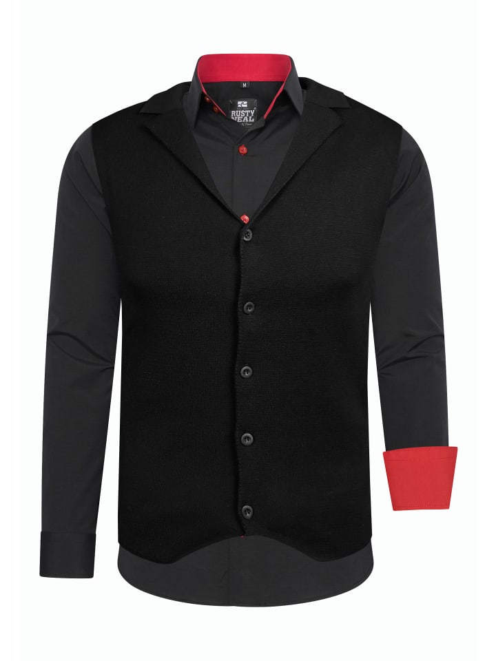 Hemd mit Weste in Schwarz / Rot