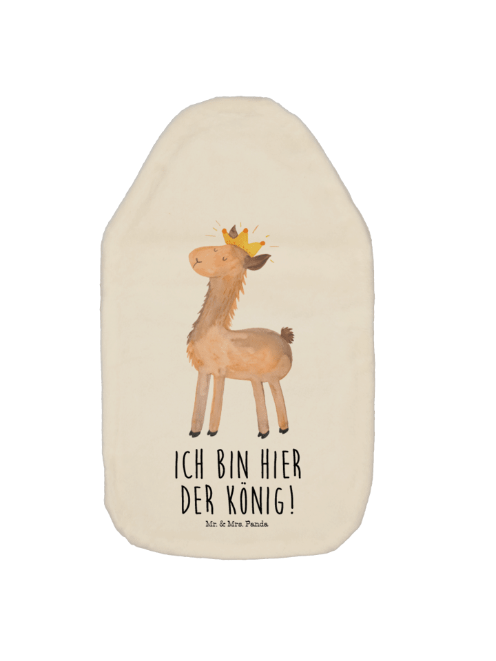 Wärmflasche Lama König mit Spruch in Weiß