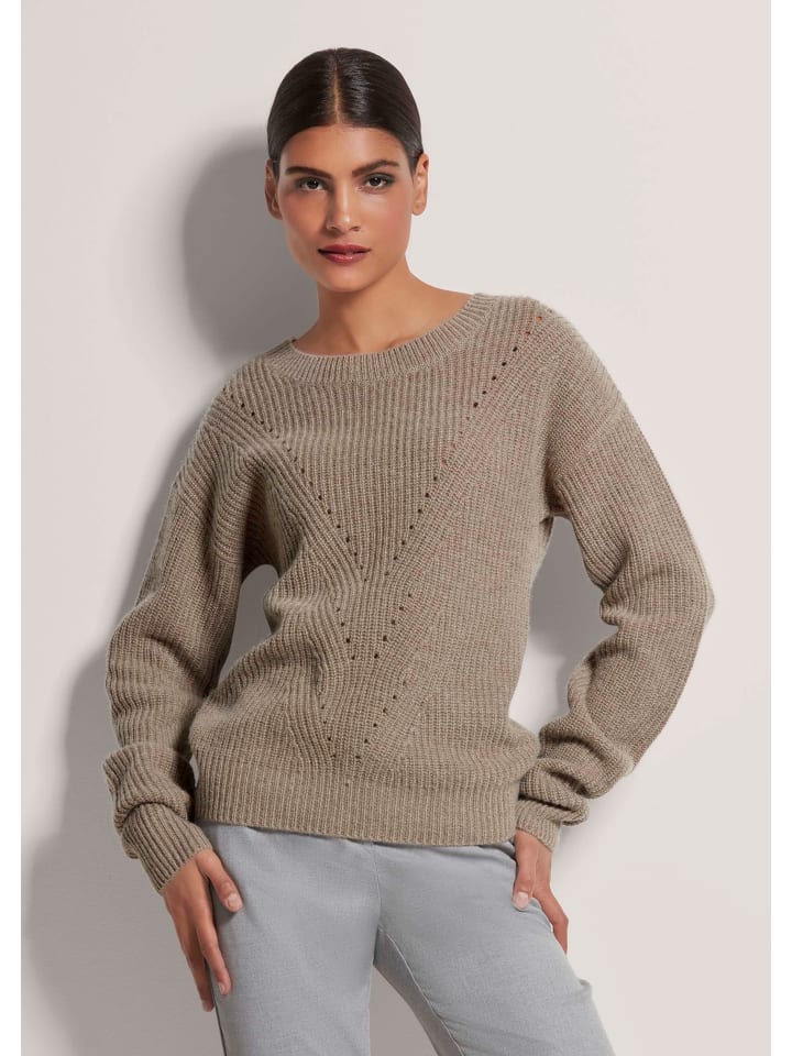 Langarm Pullover mit U-Boot-Ausschnitt in silbergrau / wollweiß / melange