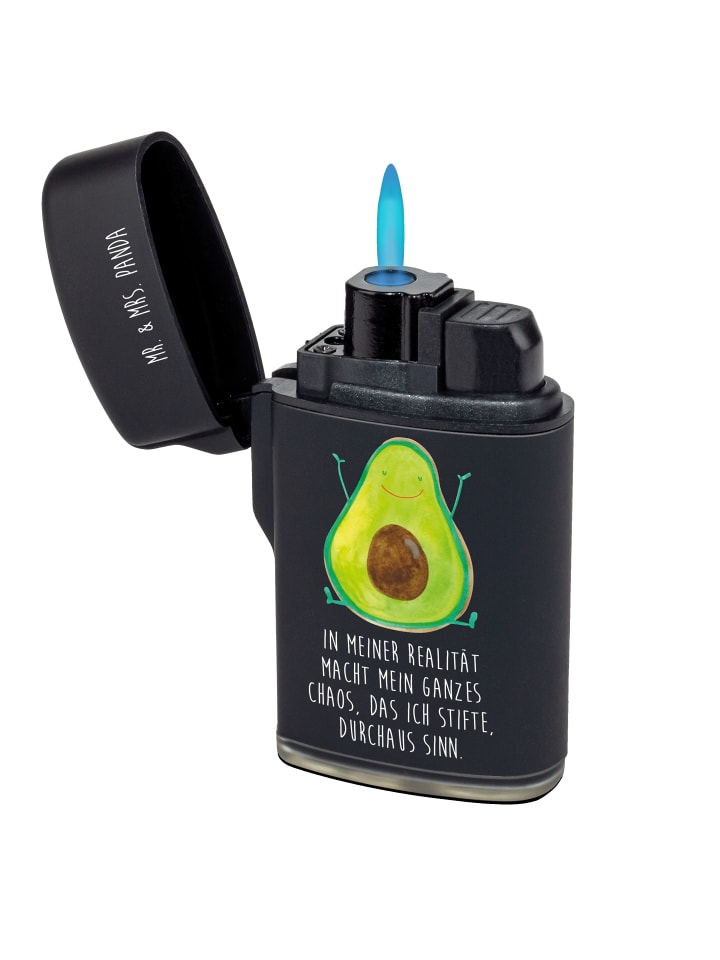 Gasfeuerzeug Avocado Glücklich mit Spruch in Schwarz
