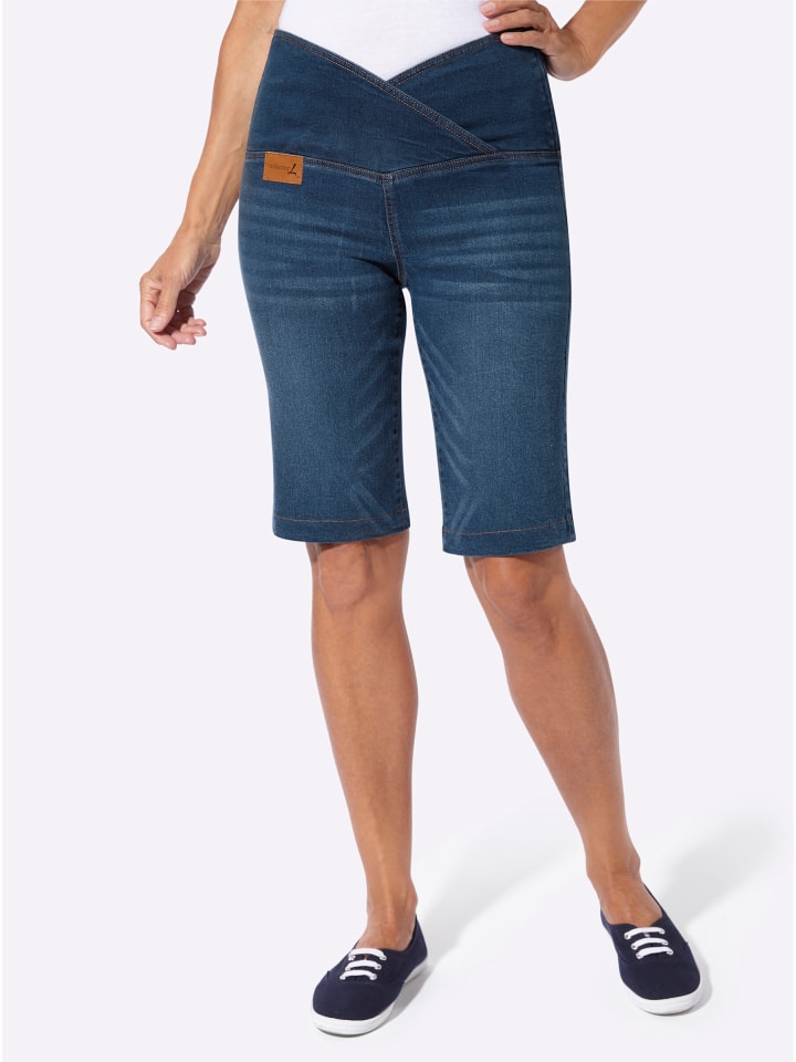 Jeans-Bermudas in blue-stone-washed