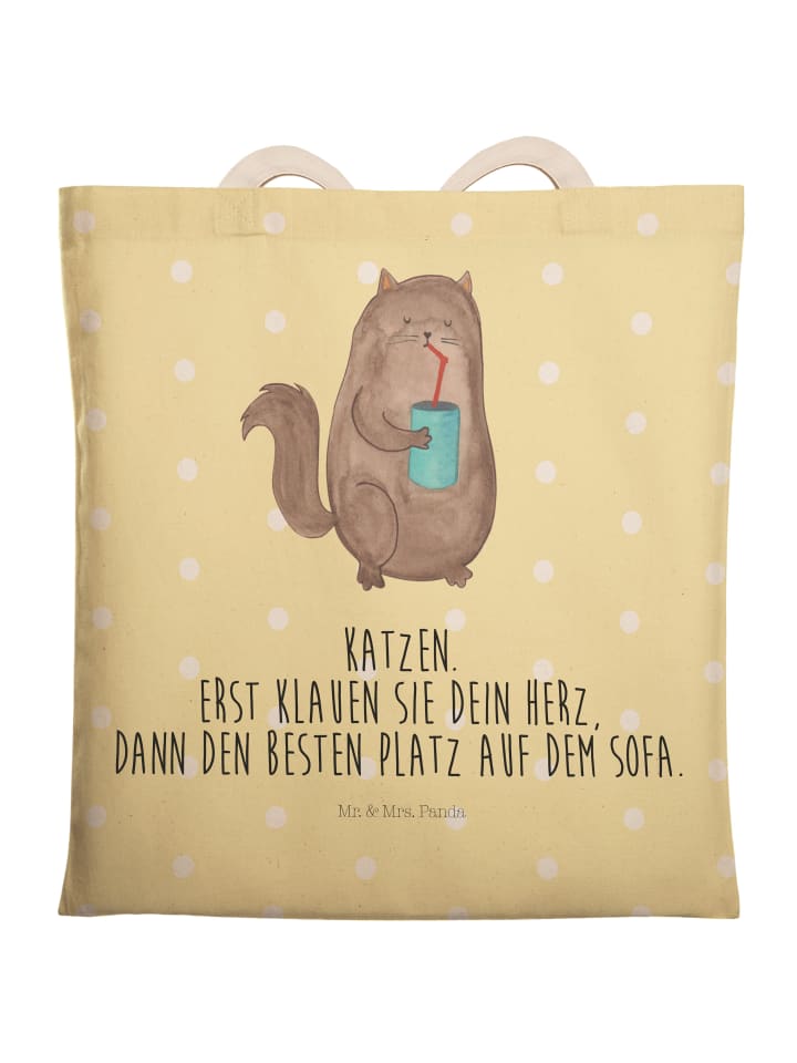 Tasche Katze Dose mit Spruch in Gelb Pastell