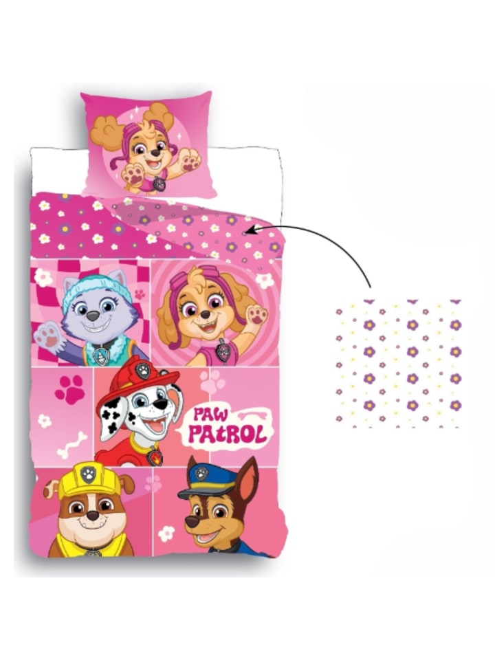 Paw Patrol Bettbezug 135x200 cm & Kopfkissenbezug 80x80 cm – in Rosa