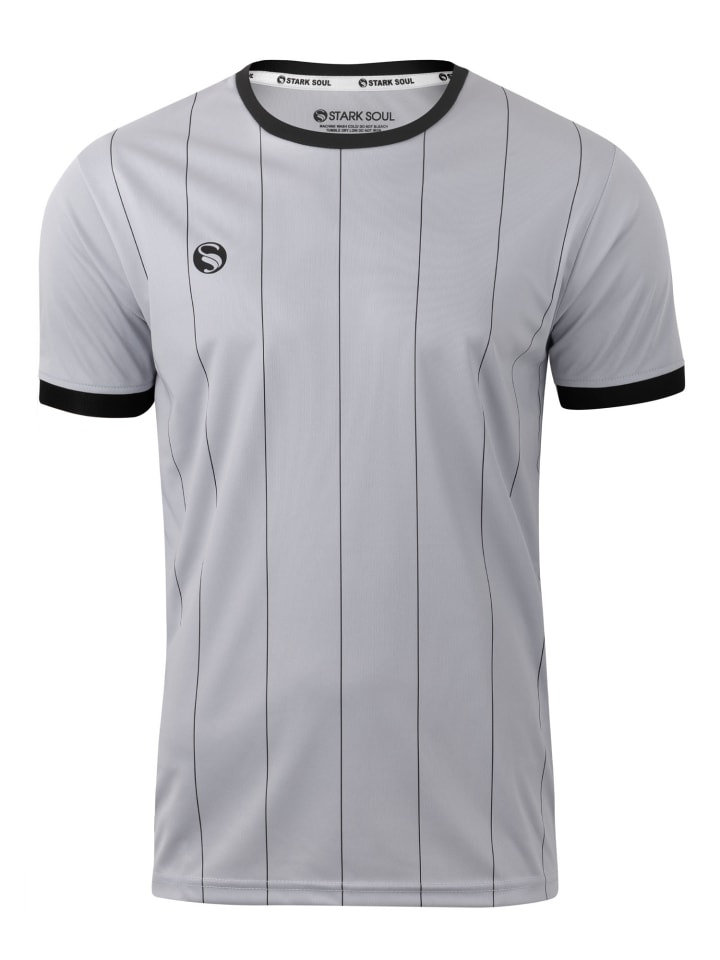 Kurzarm Sportshirt Pinstripes in hellgrau-schwarz