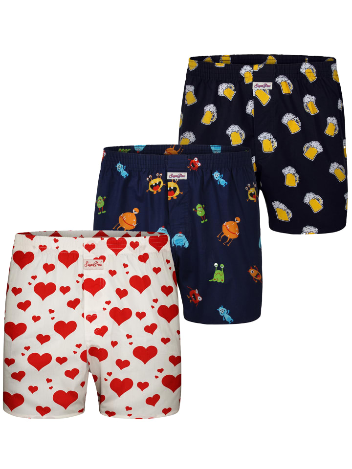 Boxer Motiv Print Mix in Herzen, Bier, Monster