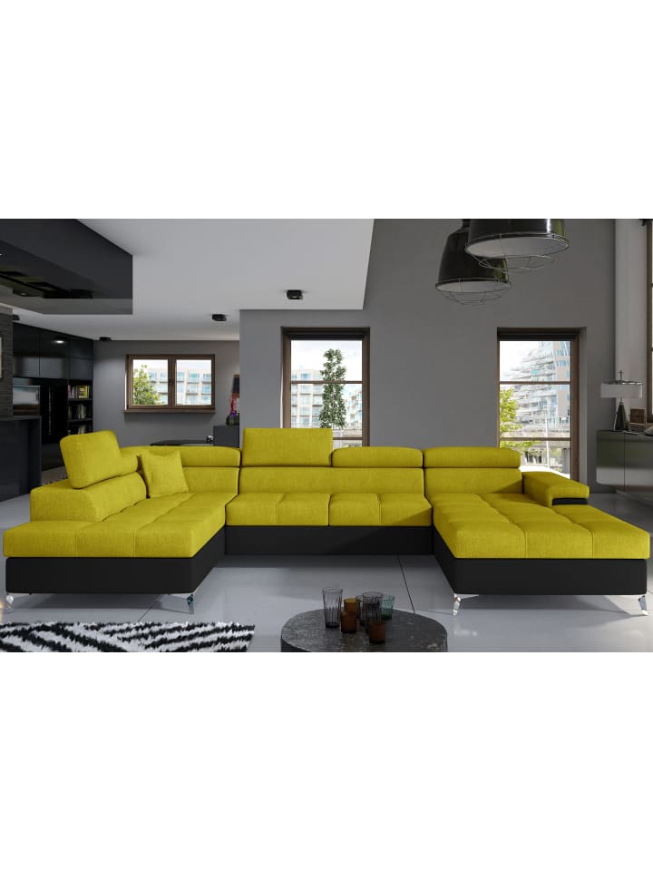 Eduard Recamiere Links in Senf - (L) 205 x (B) 337 x (H) 88 cm